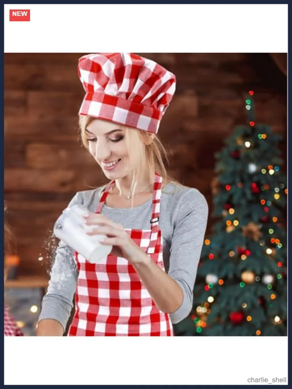 Chef Hat and Apron Set Plaid Polyester Adult Halloween Costume 2 Pc